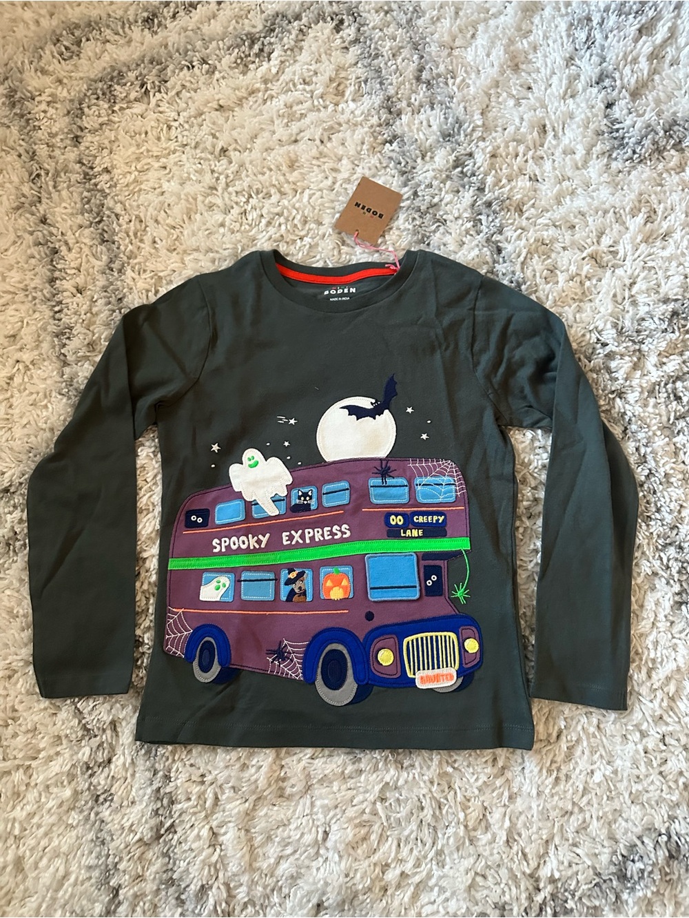 Mini Boden cat and Jack boys Kids Spooky Express Halloween Long Sleeve Shirt 7-8